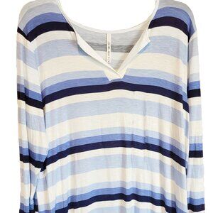 Lea & Nicole V-Neck 3/4 Sleeve Striped Shirt